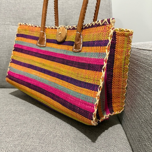 Colorful Striped Women's Small Tote Bag - Picture 7 of 11